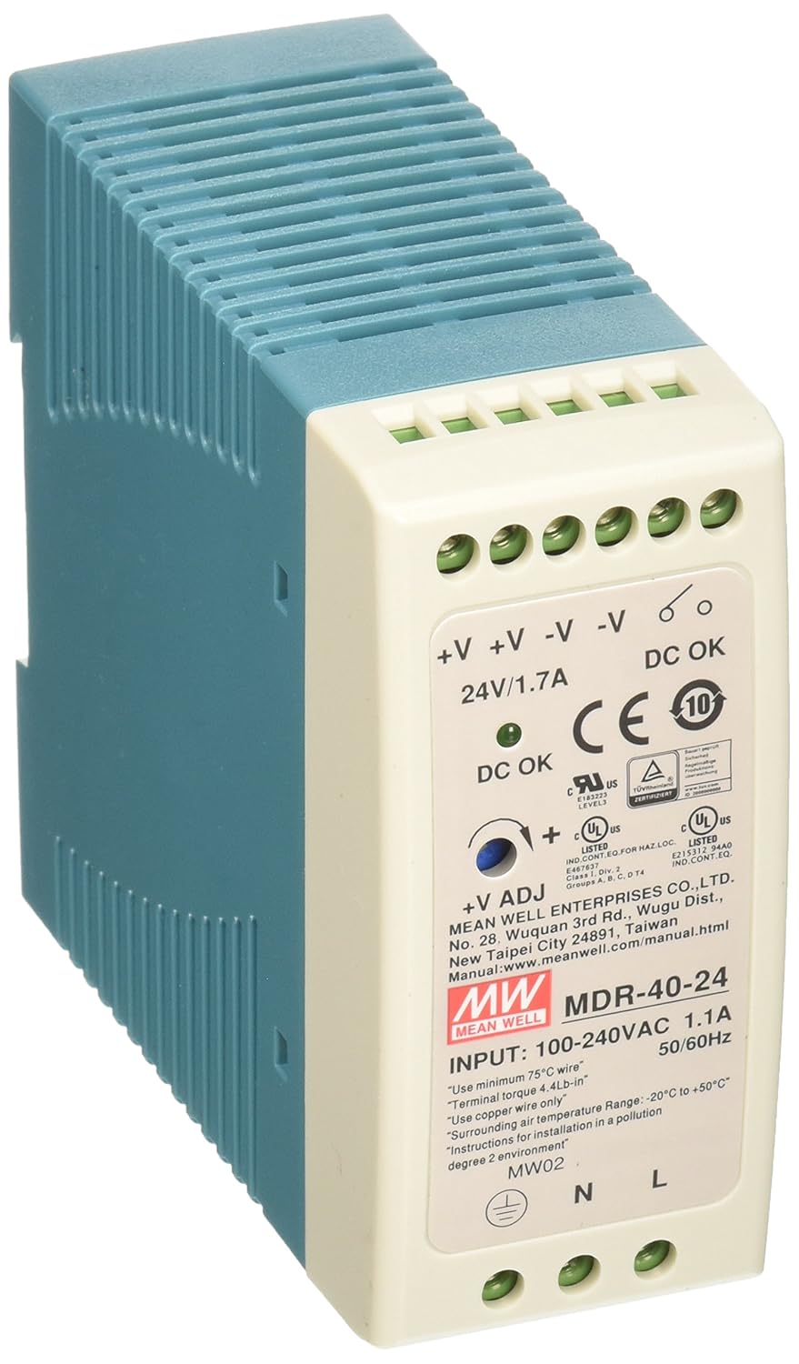 POWER SUPPLY, AC/DC DIN RAIL, 24V 41W