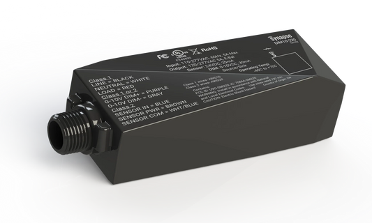 A black wireless retrofit controller with an external antenna, including a bracket BRK-220. The controller has various input and output ports and a power connection.